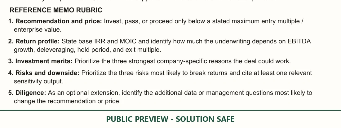 Spoiler-safe crop from the Project Forge answer key and debrief showing the reference memo review rubric